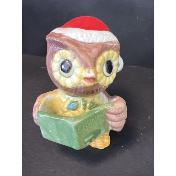 Vintage Owls Set Of 3 Christmas Porcelain Figurines Baking Santa Singing Retro - Picture 5 of 9
